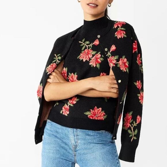 Draper James RSVP soft floral pattern knit sweater SET cardigan woman's size L - Picture 1 of 16